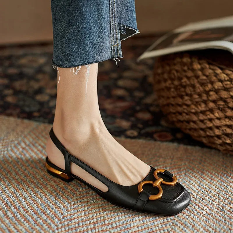 Eleganckie Damskie Sandały Slingback z Dekoracyjną Sprzączką