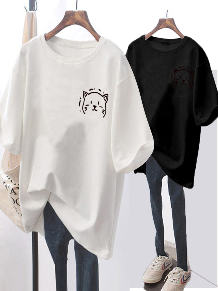 Damski Oversize T-shirt z grafiką kota