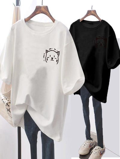 Damski Oversize T-shirt z grafiką kota