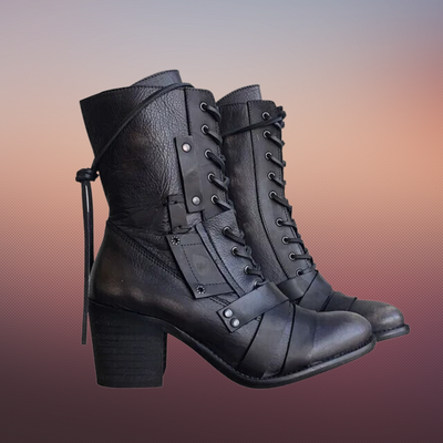 Emma - Dzikie buty motocyklowe w stylu retro z grubą podeszwą