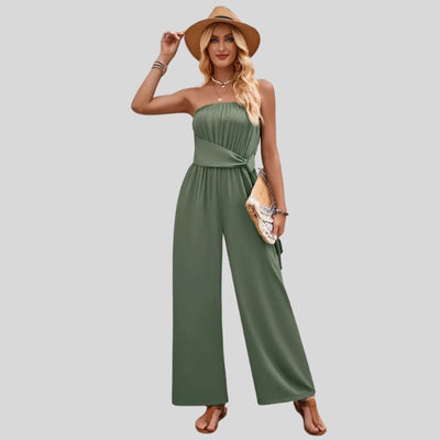 Aleksandra - Damski Off-Shoulder Kombinezon z Paskiem w Talii