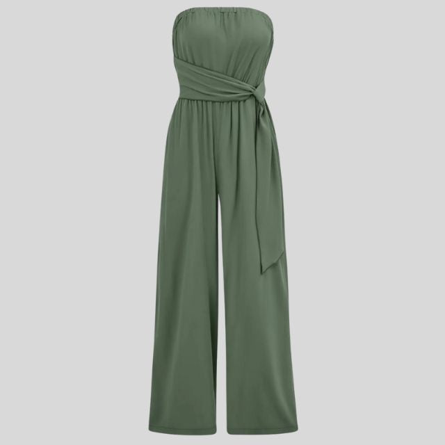 Aleksandra - Damski Off-Shoulder Kombinezon z Paskiem w Talii