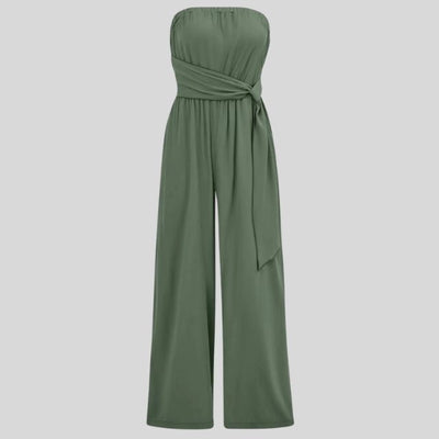 Aleksandra - Damski Off-Shoulder Kombinezon z Paskiem w Talii
