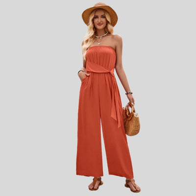 Aleksandra - Damski Off-Shoulder Kombinezon z Paskiem w Talii