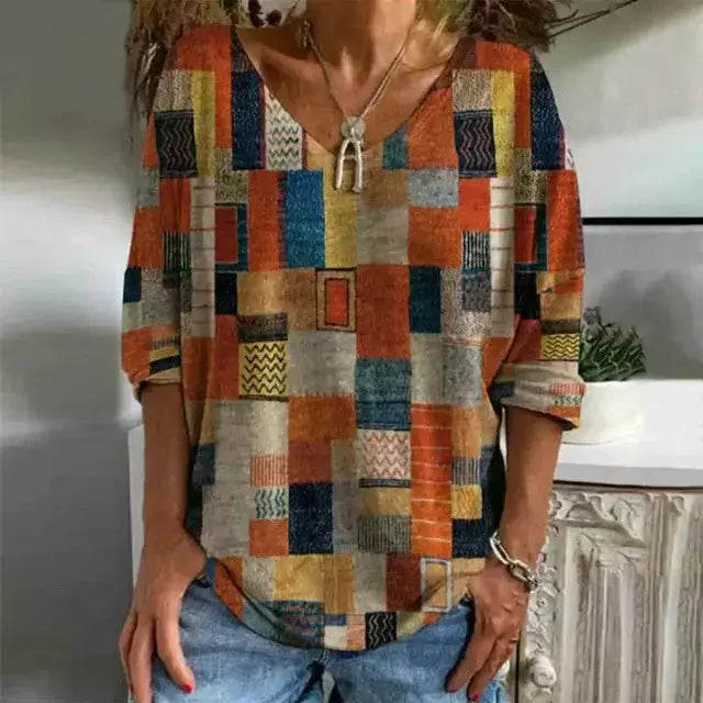 Casualowa koszulka w kratkę w stylu vintage
