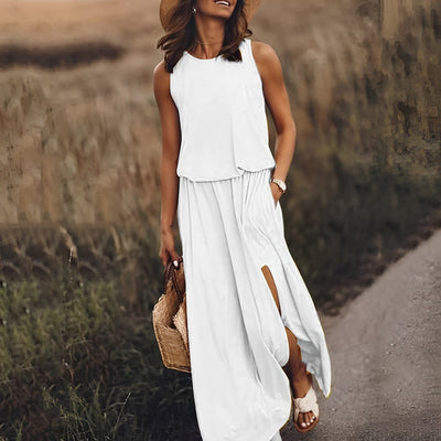 Sukienka Maxi bez Rękawów w Stylu Retro | Idealna na Wiosnę i Lato