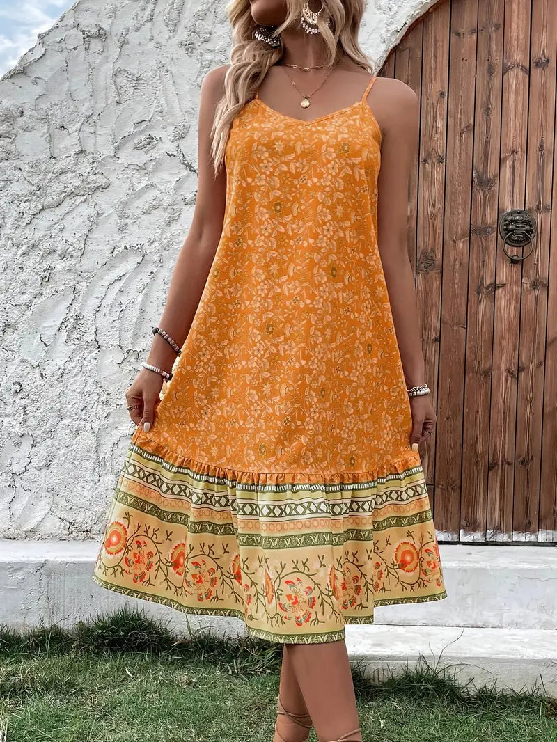 Sukienka Paisley Maxi - bez rękawów, z dekoltem w szpic, z przewiewnego materiału i o zwiewnym kroju - idealna na lato, plażę i wakacje