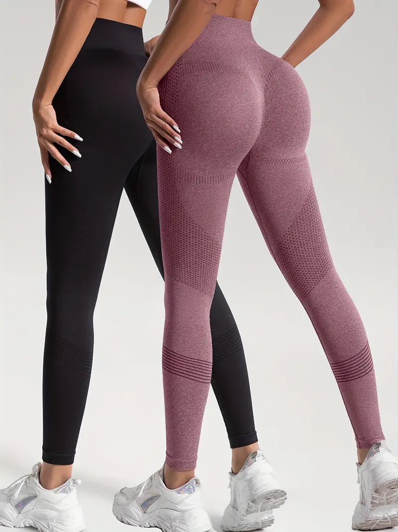 Dahlia - 2 szt. Legginsy sportowe do jogi i fitness w jednolitym kolorze o wysokiej rozciągliwości