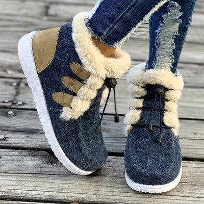 Damskie buty zimowe z wykończeniem ze sztucznego futra - Wygodne płaskie buty