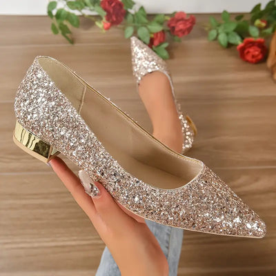 Chara - Błyszczące buty glamour z grubym obcasem i niskim obcasem