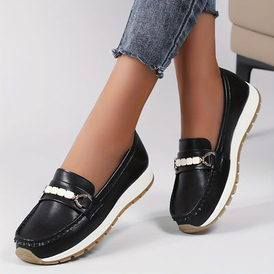 Damskie wsuwane loafersy - Lekkie buty casualowe ze sztucznej skóry z podeszwą pu