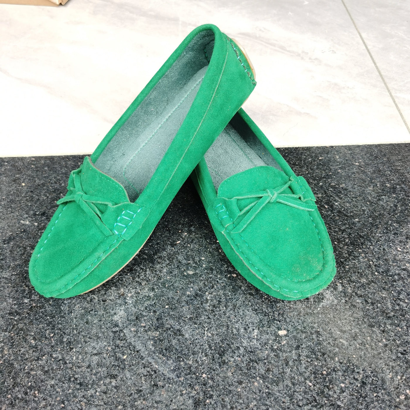 Retro loafersy z kokardą, buty wsuwane z okrągłym noskiem