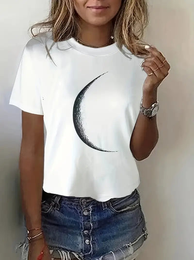 T-shirt Marg z okrągłym dekoltem i nadrukiem księżyca