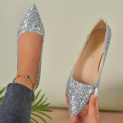 Chara - Błyszczące buty glamour z grubym obcasem i niskim obcasem