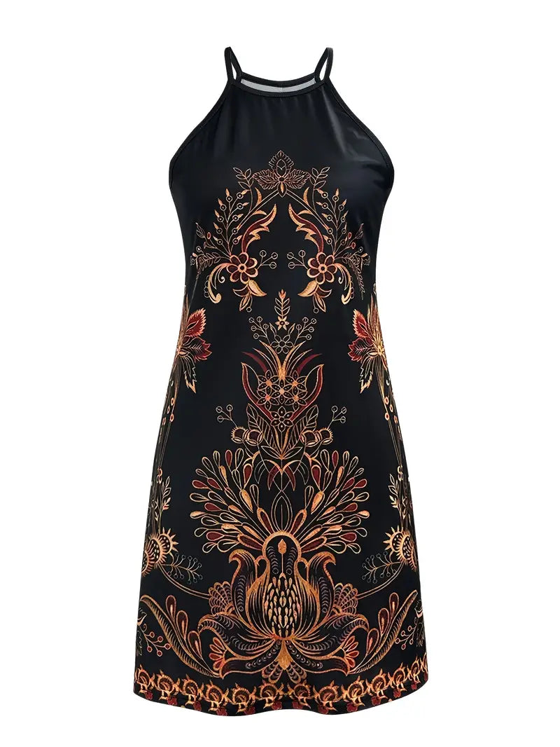 Boho Halter Maxi Dress Czarna letnia sukienka z kwiatowym nadrukiem