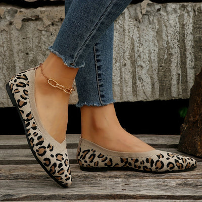 Ladies Leopard Ballerinas-Punkt Poślizg-on Light Ramin