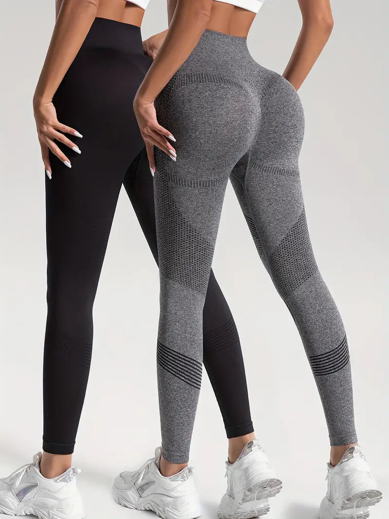 Dahlia - 2 szt. Legginsy sportowe do jogi i fitness w jednolitym kolorze o wysokiej rozciągliwości
