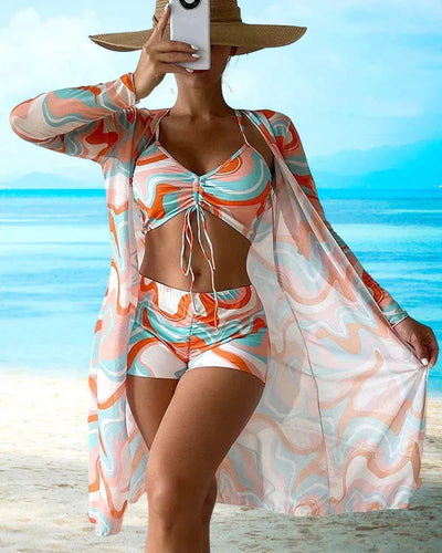 Alma - czarujący 3-częściowy zestaw bikini z pięknym kwiatowym wzorem