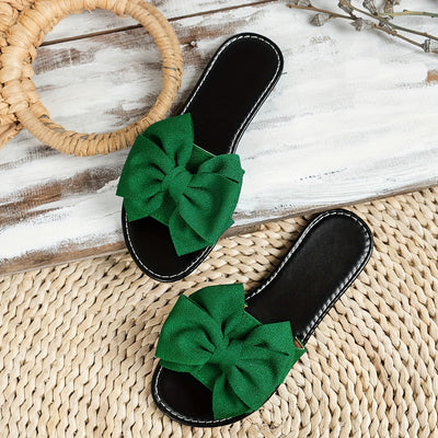 Letnie kapcie damskie - Lekkie płaskie sandały z kokardką