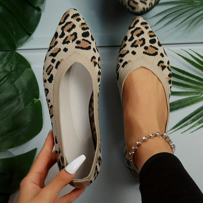 Ladies Leopard Ballerinas-Punkt Poślizg-on Light Ramin