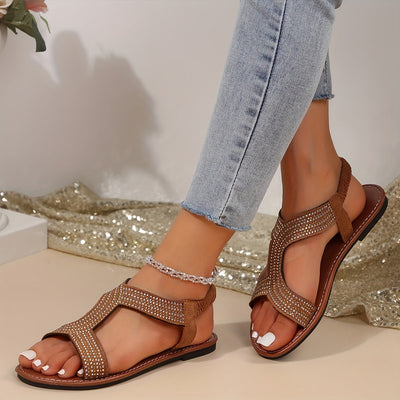 Letnie płaskie buty z kryształowym zdobieniem, oddychające buty wsuwane