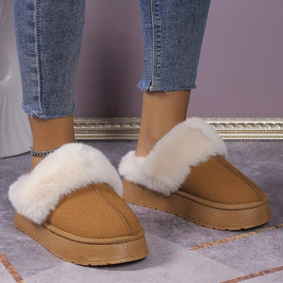 Puszyste buty zimowe dla kobiet - wsuwane, gruba podeszwa, okrągłe palce