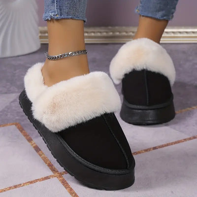 Puszyste buty zimowe dla kobiet - wsuwane, gruba podeszwa, okrągłe palce