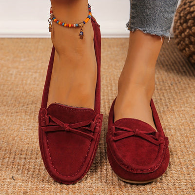 Retro loafersy z kokardą, buty wsuwane z okrągłym noskiem
