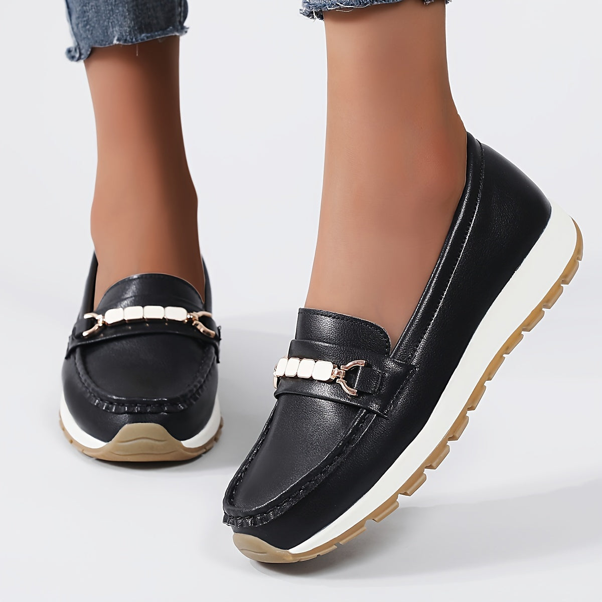 Damskie wsuwane loafersy - Lekkie buty casualowe ze sztucznej skóry z podeszwą pu