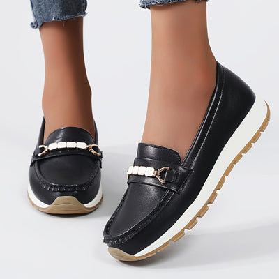 Damskie wsuwane loafersy - Lekkie buty casualowe ze sztucznej skóry z podeszwą pu