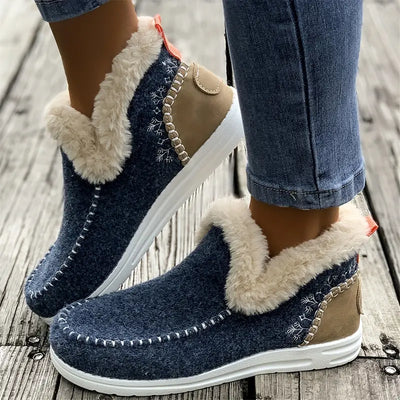 Buty zimowe - wygodne płaskie buty wsuwane z pluszową podszewką