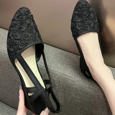 Klasyczne, wygodne buty z różanym obcasem klinowym
