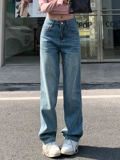 Dżinsy z wysokim stanem i szerokimi nogawkami Klasyczny, sprany denim o luźnym kroju