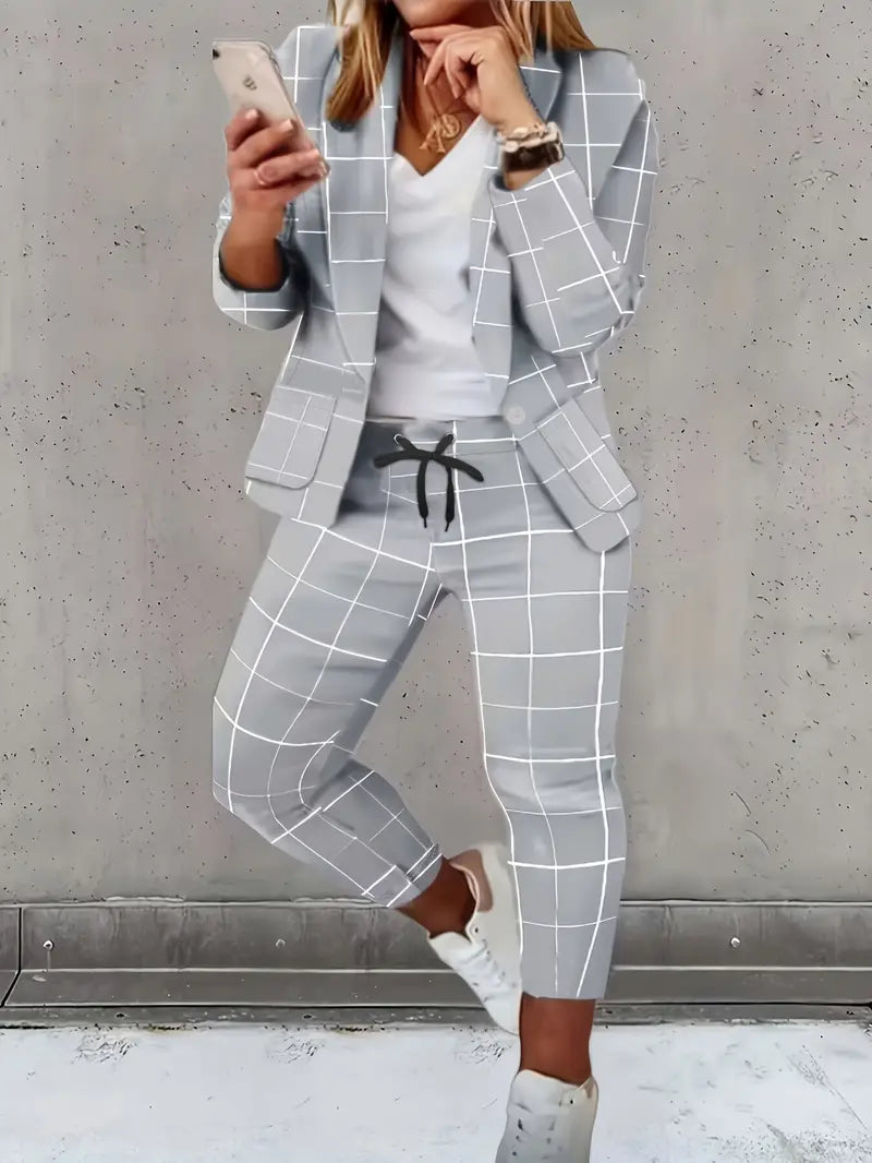 Office Chic - Casualowa marynarka z długim rękawem i biurowe spodnie biznesowe