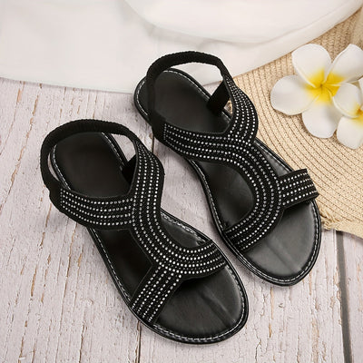 Letnie płaskie buty z kryształowym zdobieniem, oddychające buty wsuwane