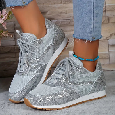 Błyszczące sneakersy z siateczki Oddychające niskie cholewki