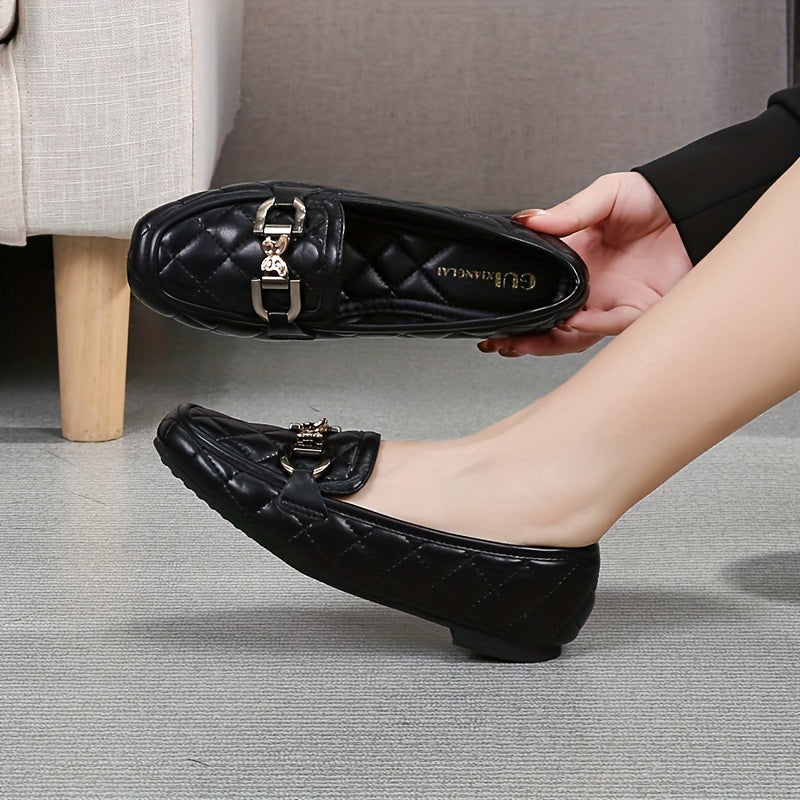 Czarne loafersy Penny, pikowany wzór z cekinami, lekkie płaskie buty