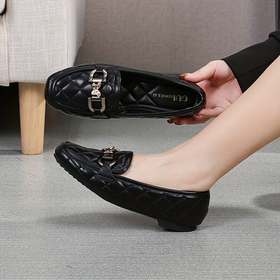 Czarne loafersy Penny, pikowany wzór z cekinami, lekkie płaskie buty