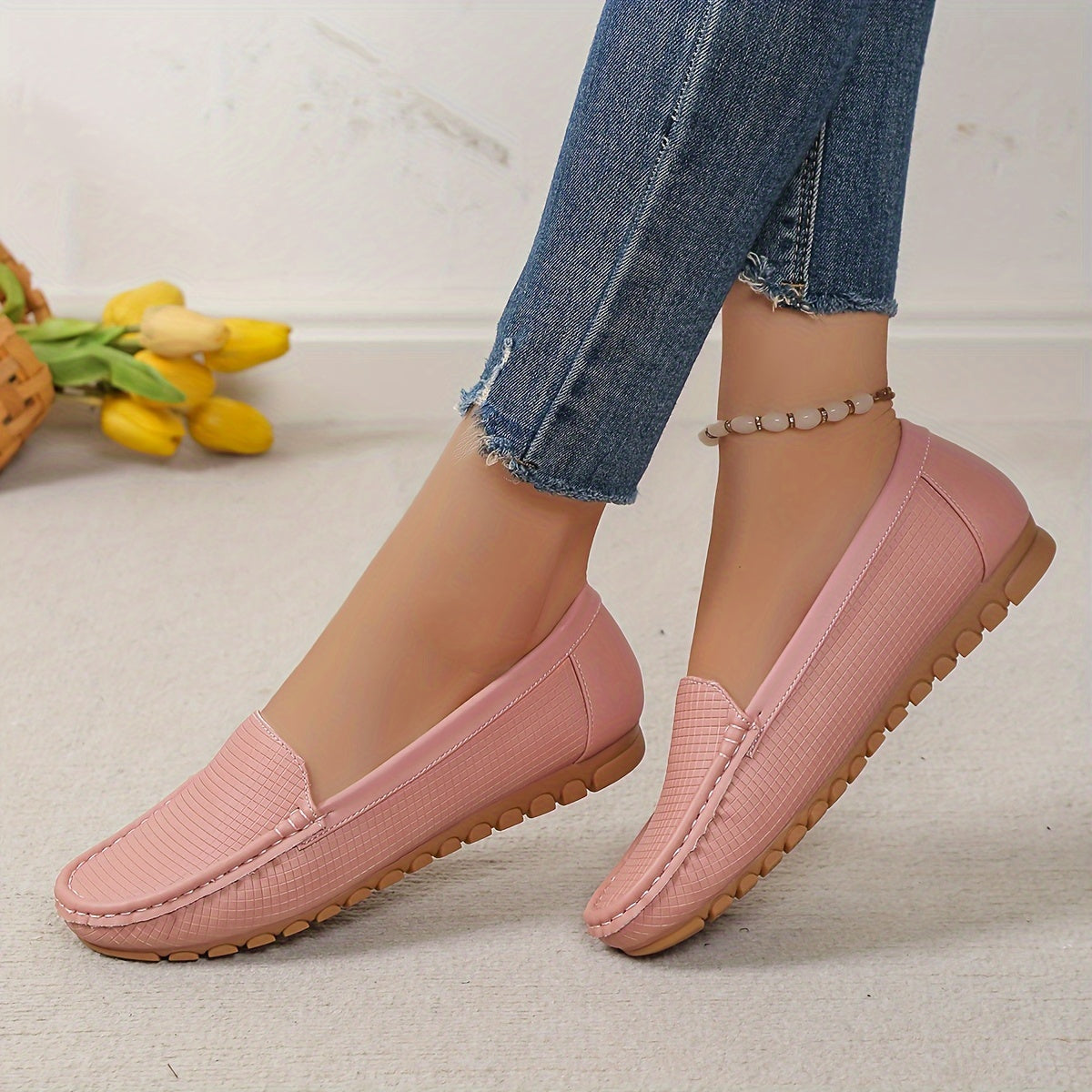 Letnie loafersy damskie - wygodne buty wsuwane z flanelową podszewką