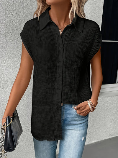 Elegancka bluzka typu batwing z guzikami, mieszanka poliestru i lnu dla kobiet