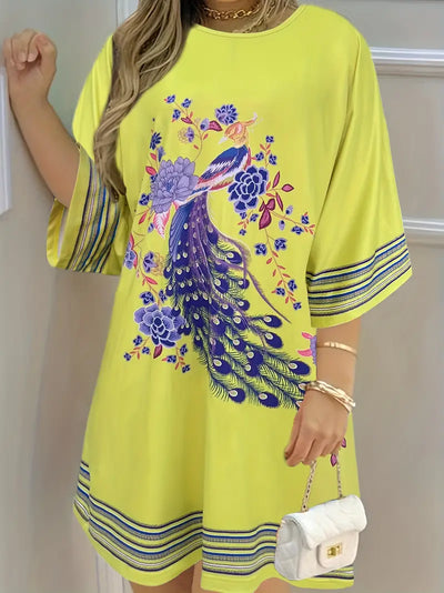 Boho sukienka w pawie kwiaty Casualowa sukienka z półdługimi rękawami na wiosnę i lato