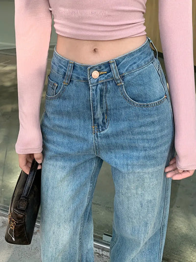 Dżinsy z wysokim stanem i szerokimi nogawkami Klasyczny, sprany denim o luźnym kroju