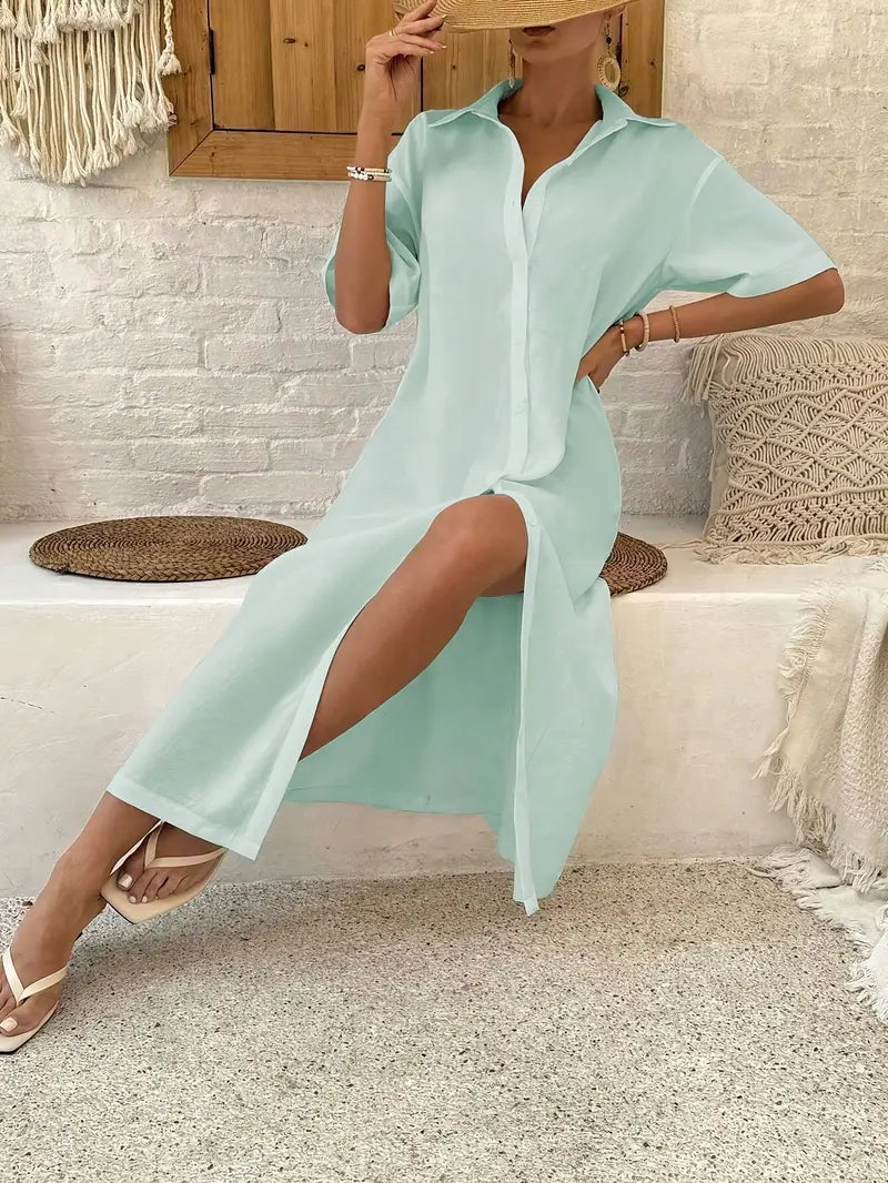Elegancka czarno-fioletowa sukienka koszulowa z rękawami Batwing