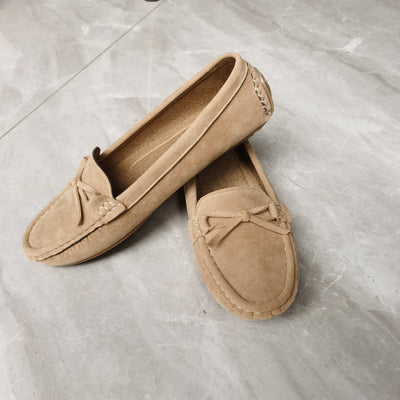 Retro loafersy z kokardą, buty wsuwane z okrągłym noskiem