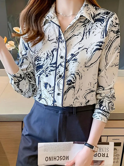 Damska bluzka vintage z kokardą - Elegancka bluzka z nadrukiem
