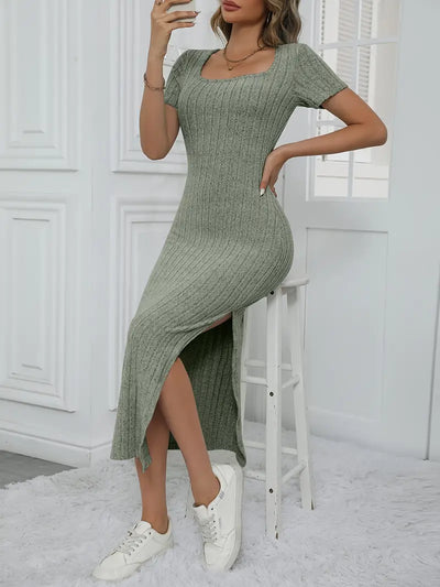 Elegancka długa rozkloszowana sukienka Bodycon Fit z dekoltem w łódkę