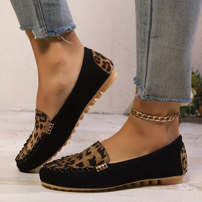 Letnie loafersy damskie - Wygodne buty wsuwane z nadrukiem lamparta