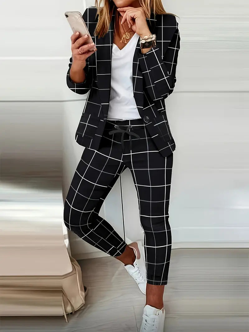 Office Chic - Casualowa marynarka z długim rękawem i biurowe spodnie biznesowe