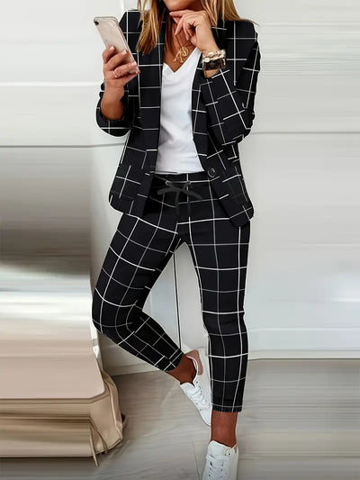 Office Chic - Casualowa marynarka z długim rękawem i biurowe spodnie biznesowe