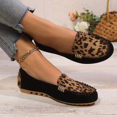 Letnie loafersy damskie - Wygodne buty wsuwane z nadrukiem lamparta